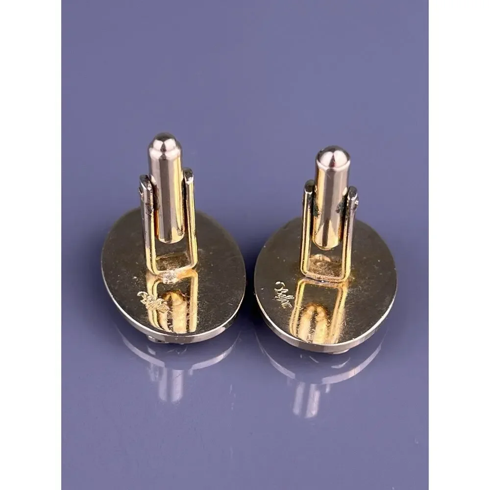 Antique Car Buggy Cufflinks Gold Tone Convertible Oval Balfour Vintage